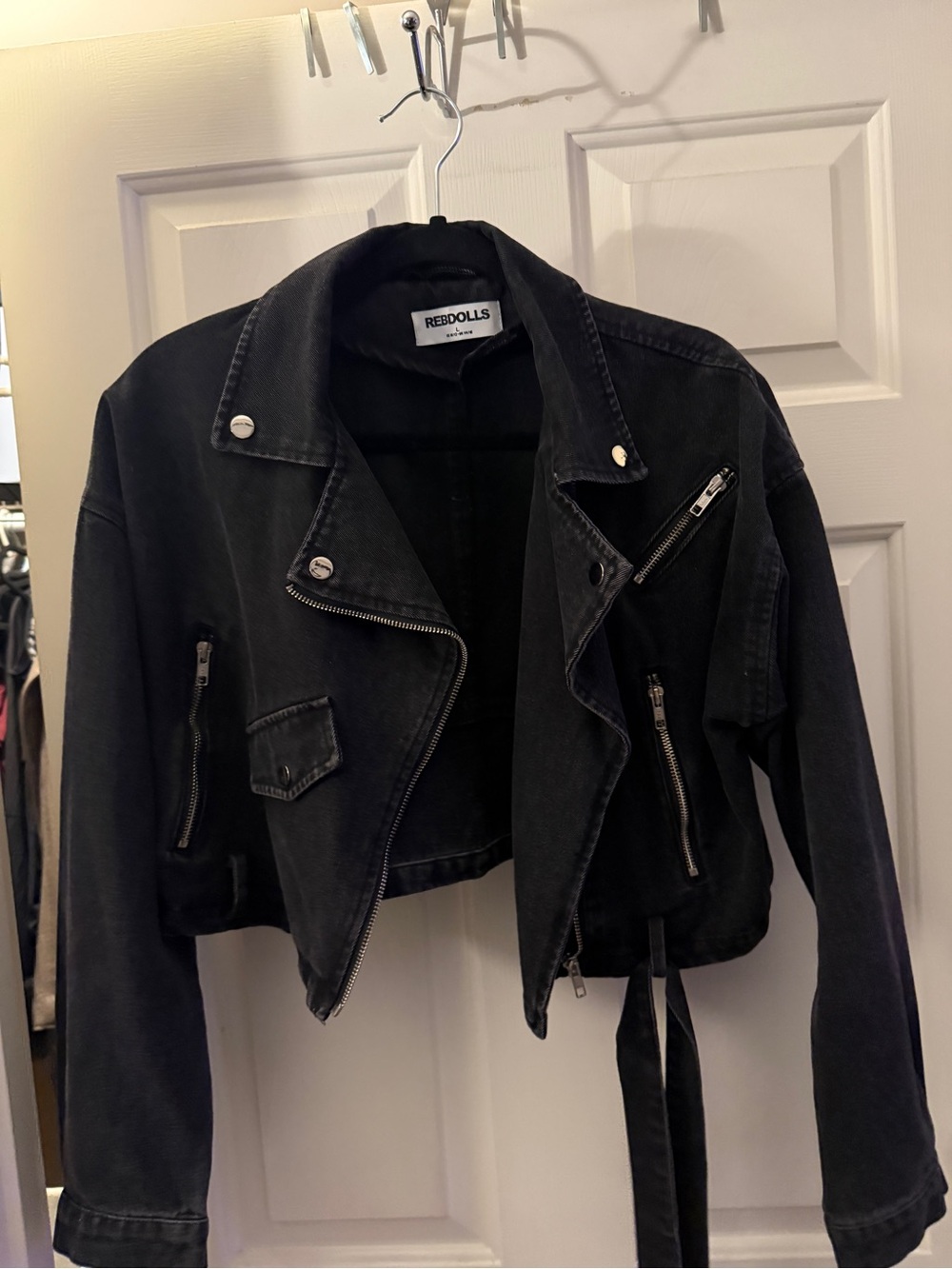 Rebdolls Black wash Cropped Moto Jacket with Zip Details